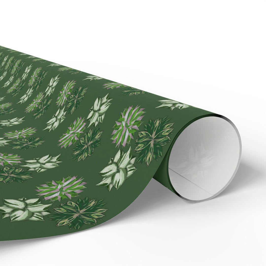 Green Floral Wrapping Paper Roll — Elegant Botanical Gift Wrap for Holidays & Special Occasions