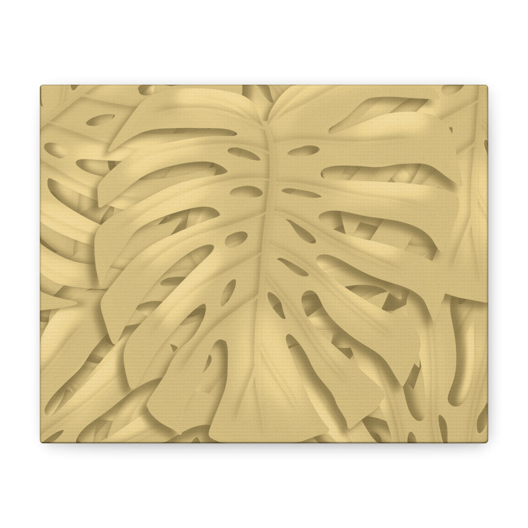 Golden Monstera Canvas Wall Art Matte Stretched 1.25 Inch Cotton Canvas Botanical Print For Living Rooms