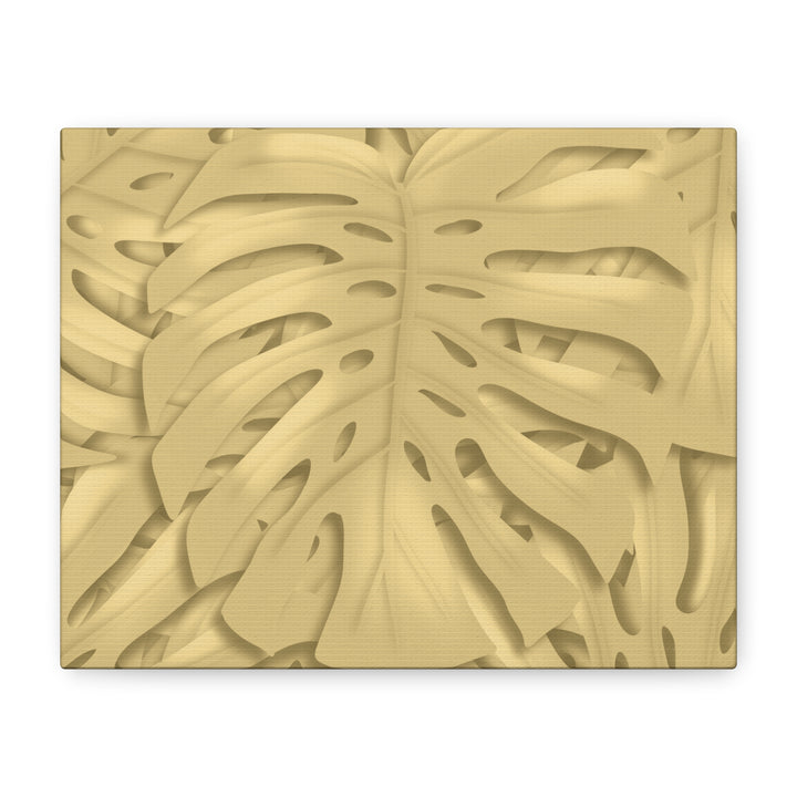 Golden Monstera Canvas Wall Art Matte Stretched 1.25 Inch Cotton Canvas Botanical Print For Living Rooms