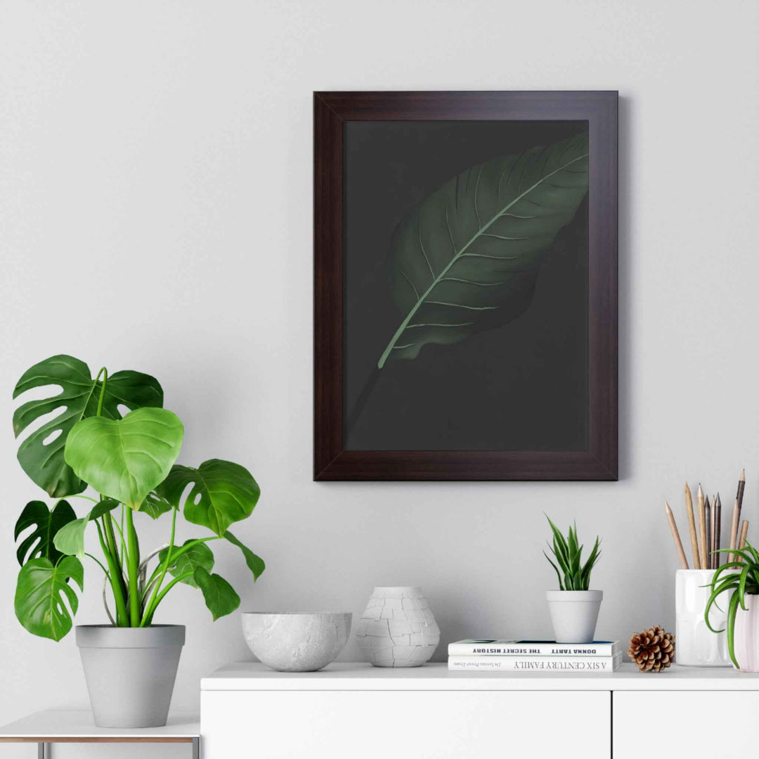 Bird Of Paradise Leaf Framed Poster Vertical Minimal Dark Green Wall Art