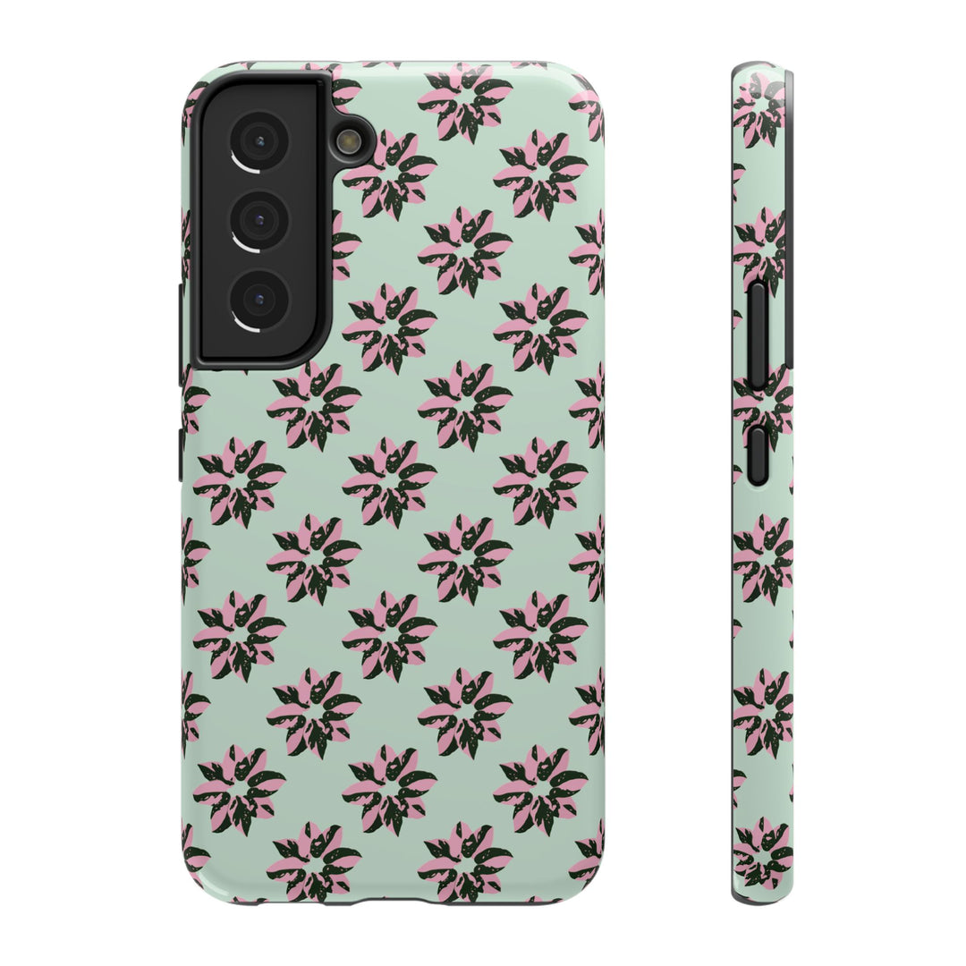 Pink Princess Philodendron Pattern Phone Case – Dual Layer Protective Cover by Printify