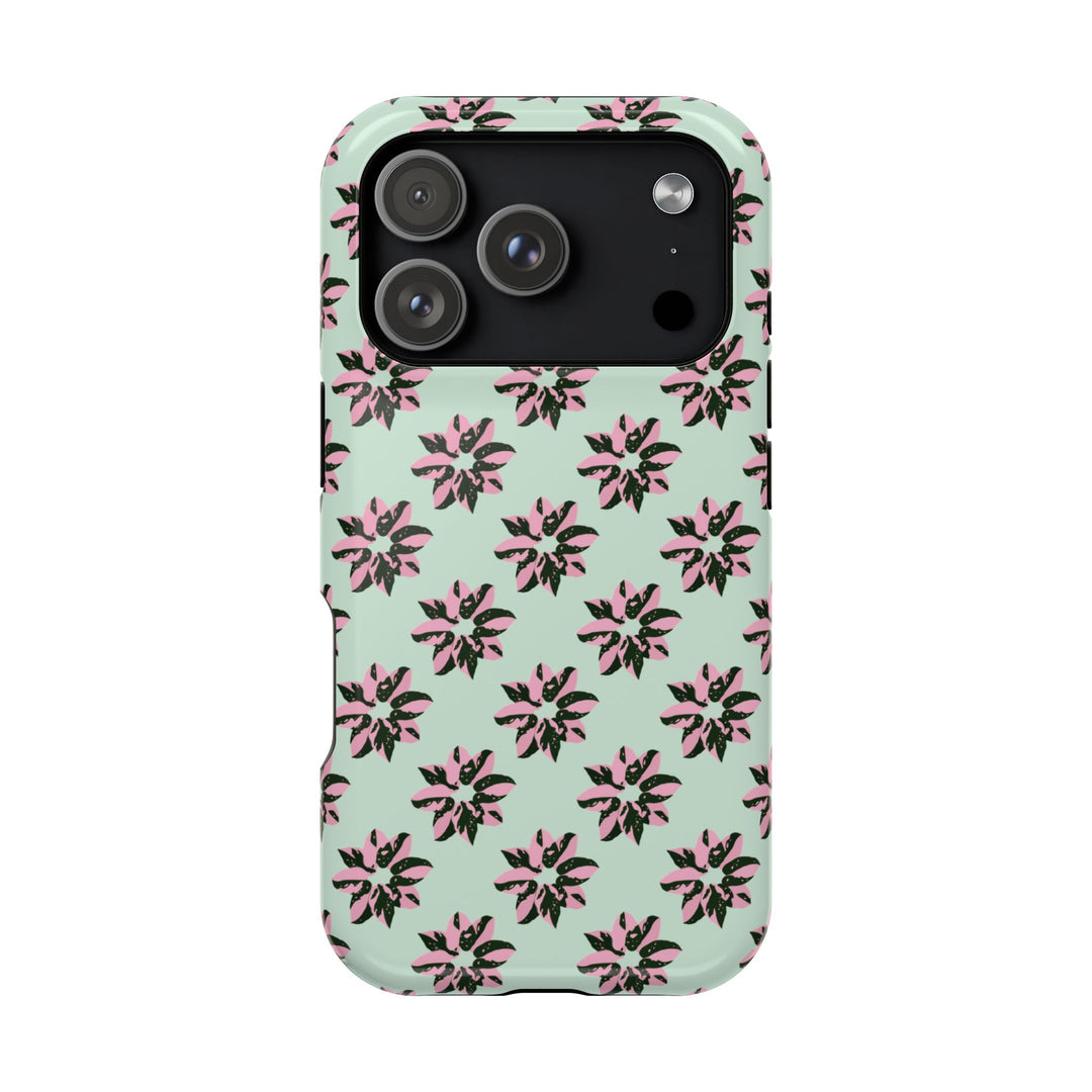 Pink Princess Philodendron Pattern Phone Case – Dual Layer Protective Cover by Printify