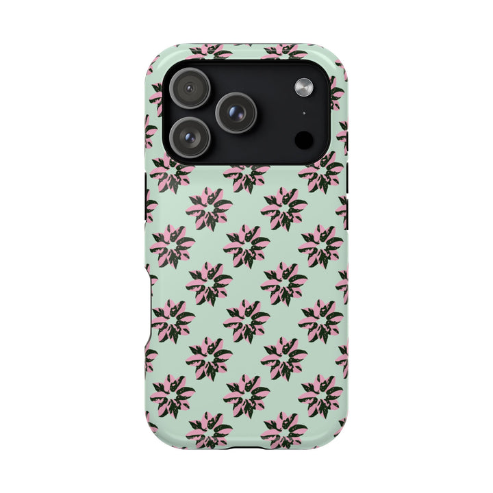 Pink Princess Philodendron Pattern Phone Case – Dual Layer Protective Cover by Printify