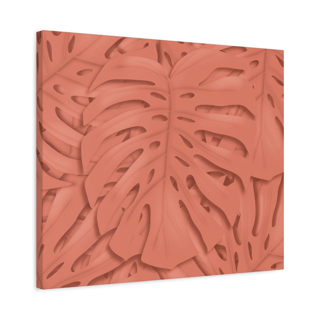 Coral Monstera Canvas Wall Art Matte Stretched 1.25 Inch Modern Botanical Print For Living Rooms