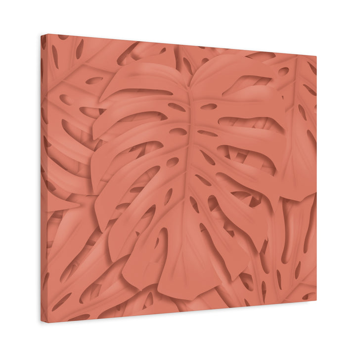Coral Monstera Canvas Wall Art Matte Stretched 1.25 Inch Modern Botanical Print For Living Rooms