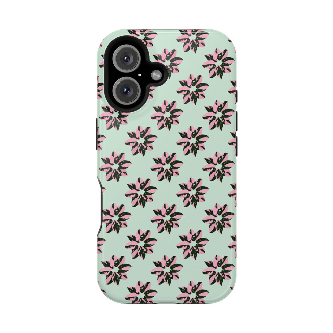 Pink Princess Philodendron Pattern Phone Case – Dual Layer Protective Cover by Printify