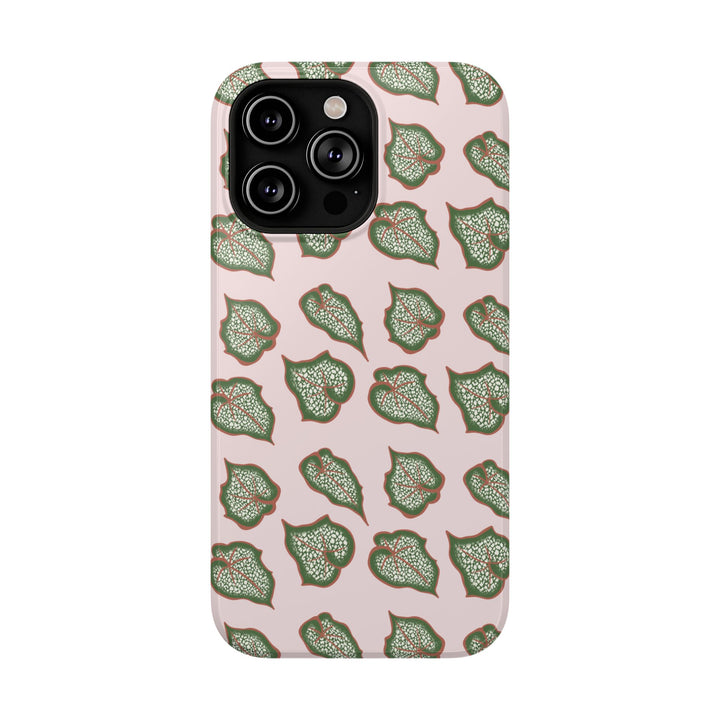 Begonia Pattern Impact Resistant Phone Case Green Botanical Protective Cover For Wireless Charging And iPhone 17 Series