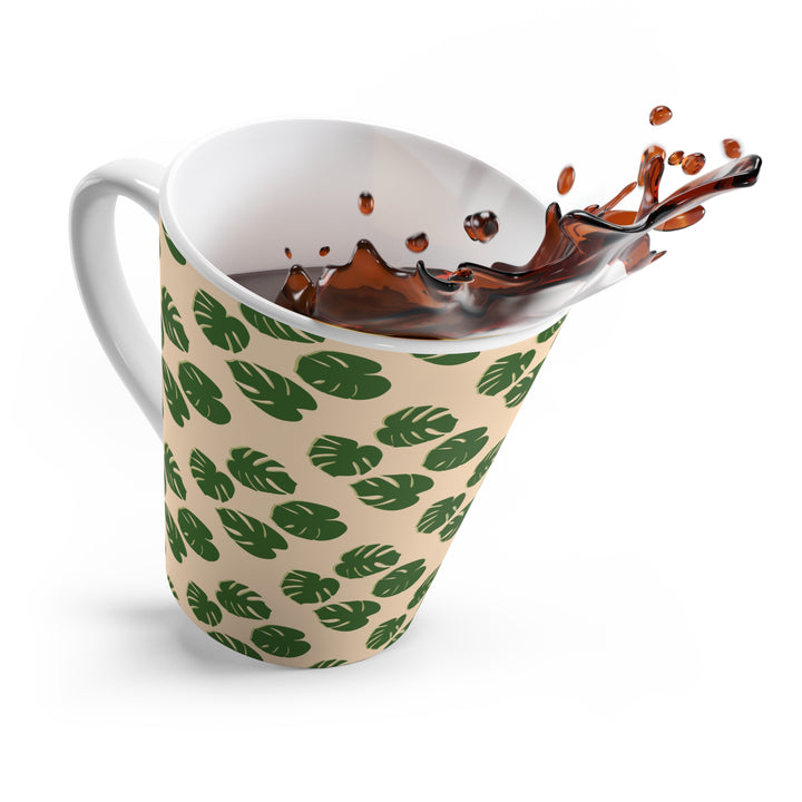 Monstera Pattern Mug The Potted Pixel 12 Oz Ceramic Coffee Cup With Green Monstera Leaves