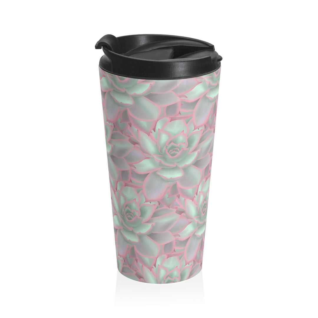 Succulent Tumbler 20 Oz Stainless Steel Travel Mug With Violet Pink Rosette Design