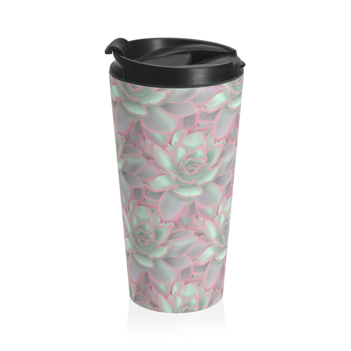 Succulent Tumbler 20 Oz Stainless Steel Travel Mug With Violet Pink Rosette Design