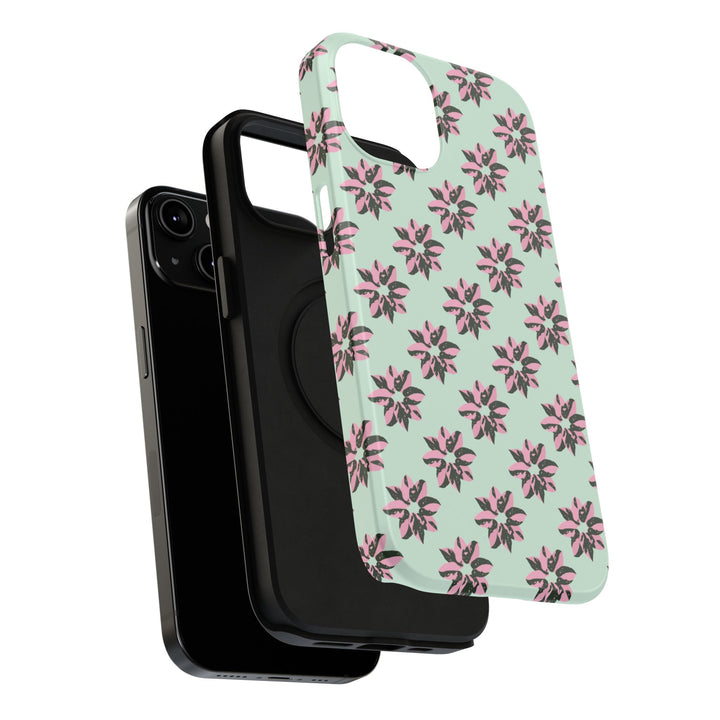 Pink Princess Philodendron Pattern Phone Case – Dual Layer Protective Cover