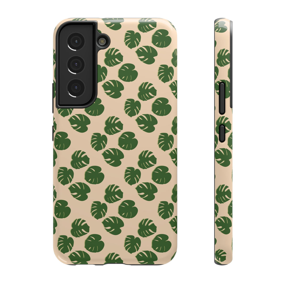 Monstera Pattern Impact-Resistant Phone Case Green Botanical Protective Cover Dual Layer Slim Design