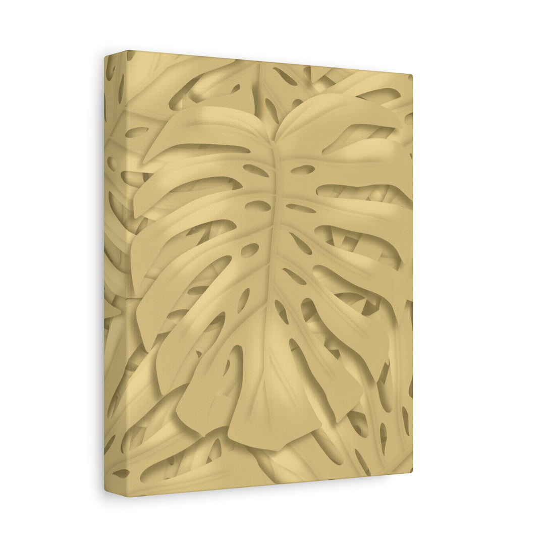 Golden Monstera Canvas Wall Art Matte Stretched 1.25 Inch Cotton Canvas Botanical Print For Living Rooms