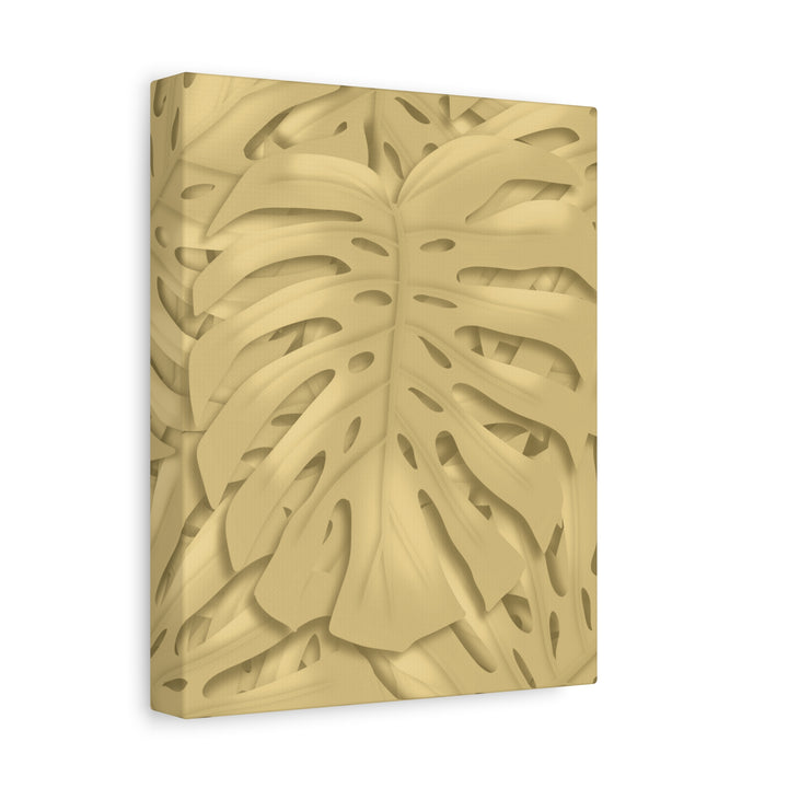Golden Monstera Canvas Wall Art Matte Stretched 1.25 Inch Cotton Canvas Botanical Print For Living Rooms