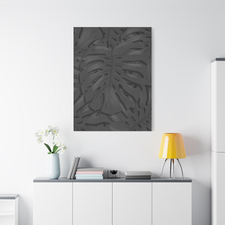 Charcoal Monstera Canvas Wall Art Matte Stretched 1.25 Inch Thick Plant Leaf Decor