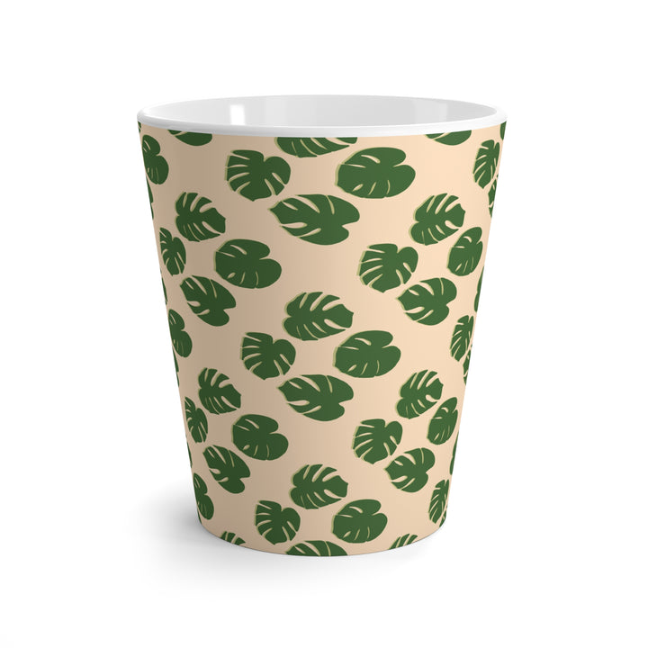 Monstera Pattern Mug The Potted Pixel 12 Oz Ceramic Coffee Cup With Green Monstera Leaves