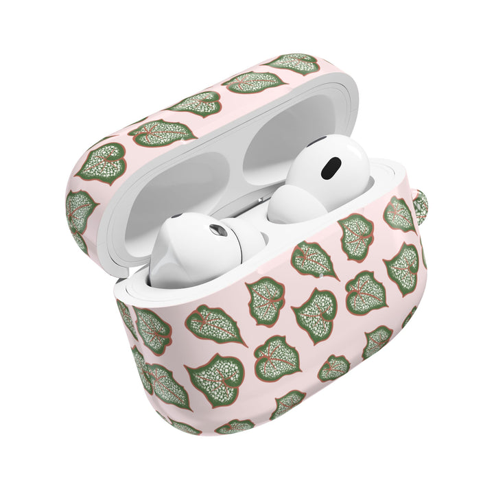 Begonia Pattern AirPod Case With Glossy Plant Design Wireless Charging Compatible Lightweight Polycarbonate Shell