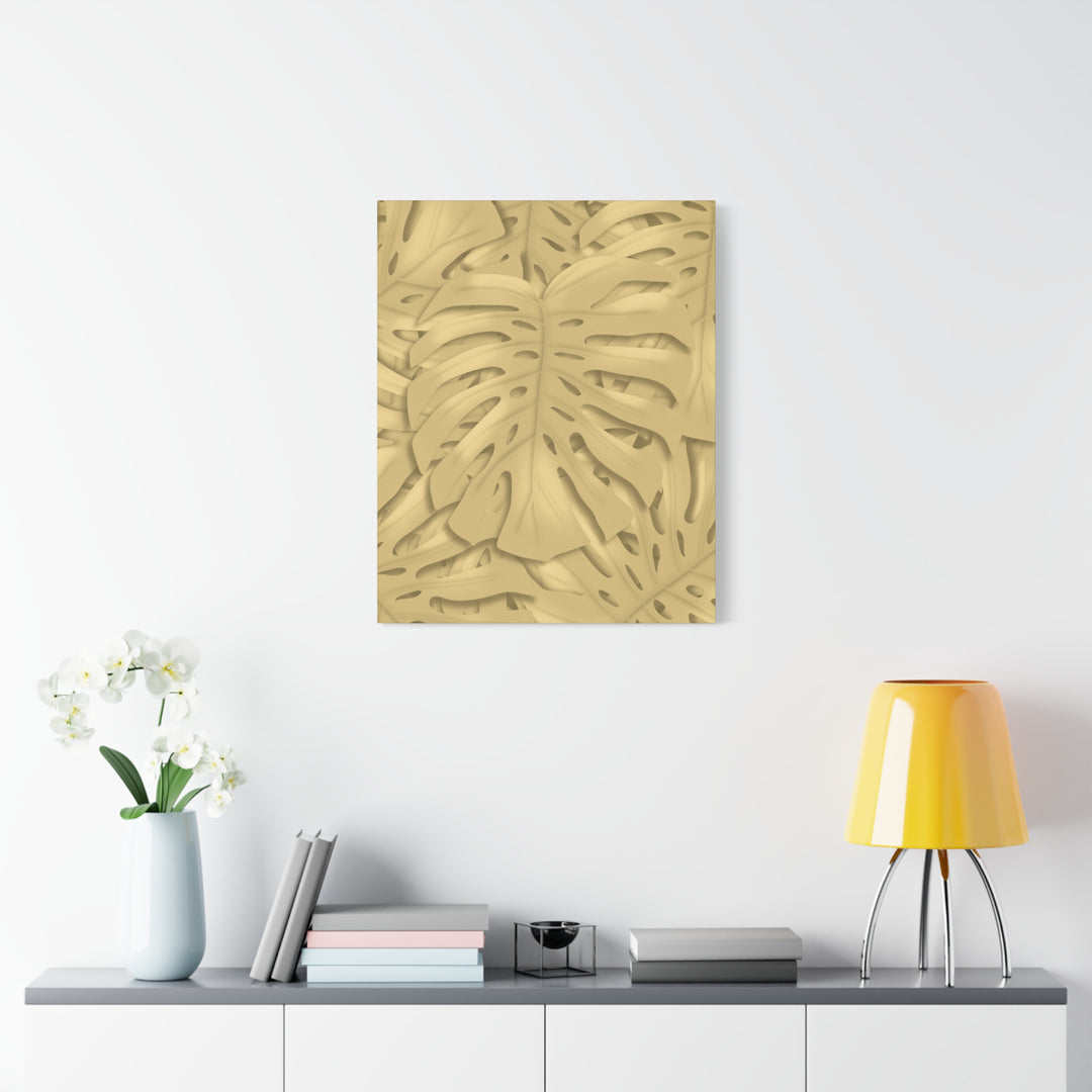 Golden Monstera Canvas Wall Art Matte Stretched 1.25 Inch Cotton Canvas Botanical Print For Living Rooms