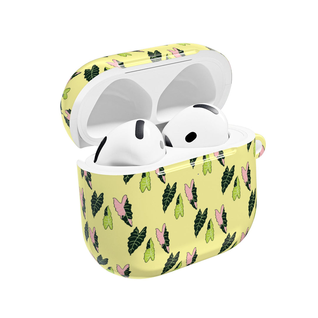 Alocasia Pattern AirPods Case Botanical Plant Themed Protective Case with Carabiner