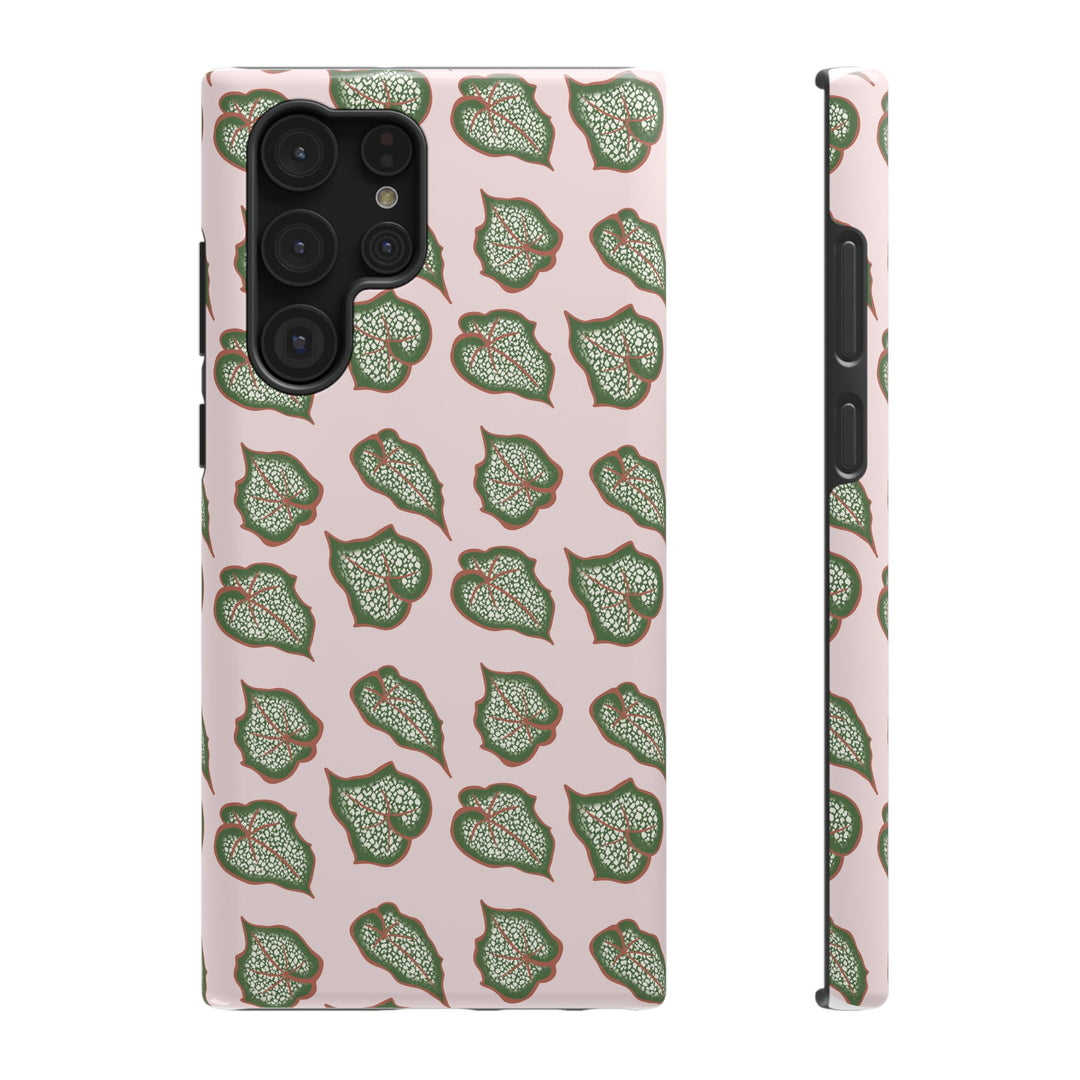 Begonia Pattern Impact Resistant Phone Case Green Botanical Protective Cover For Wireless Charging And iPhone 17 Series