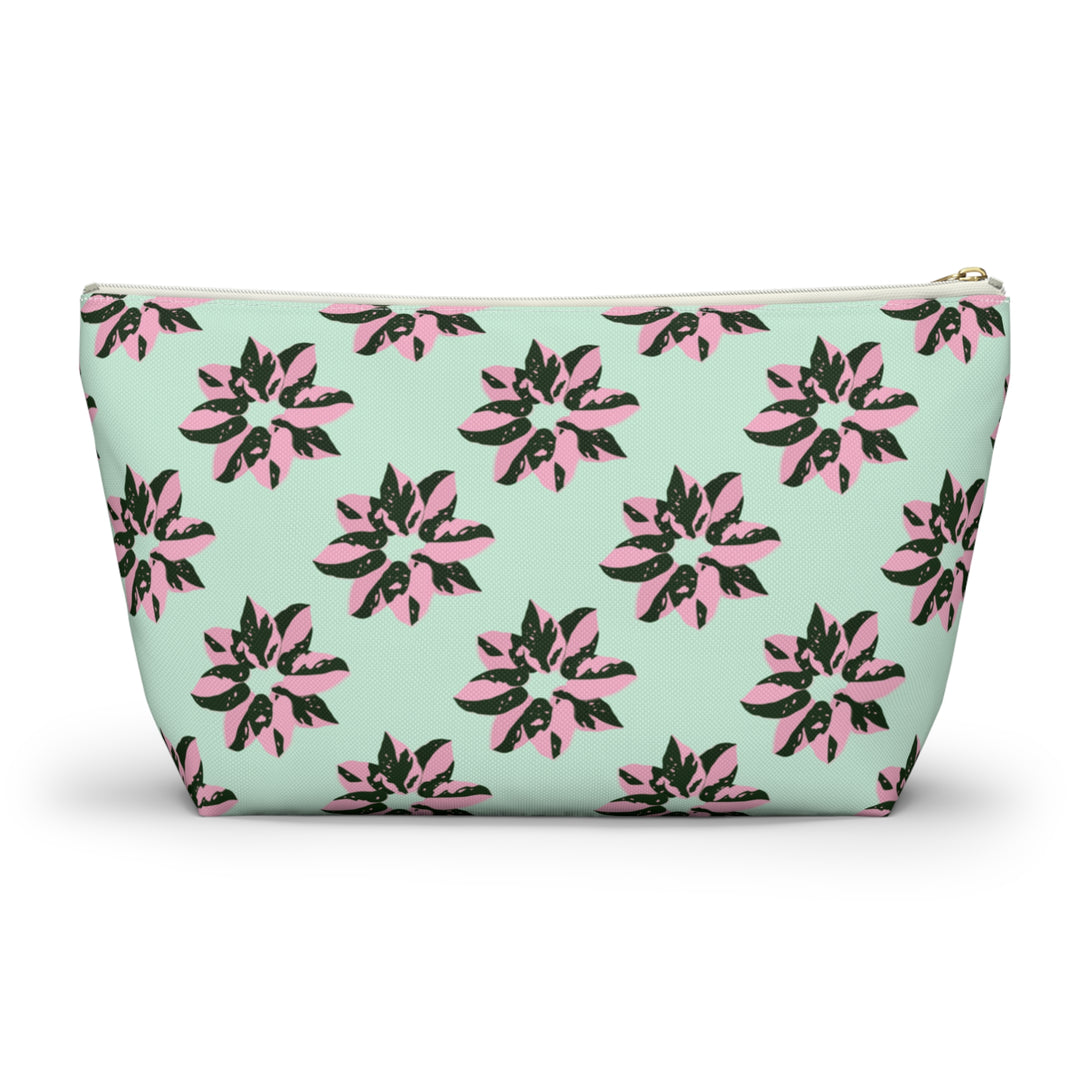 Pink Princess Philodendron Pattern Accessory Pouch – Makeup Bag With T-Bottom