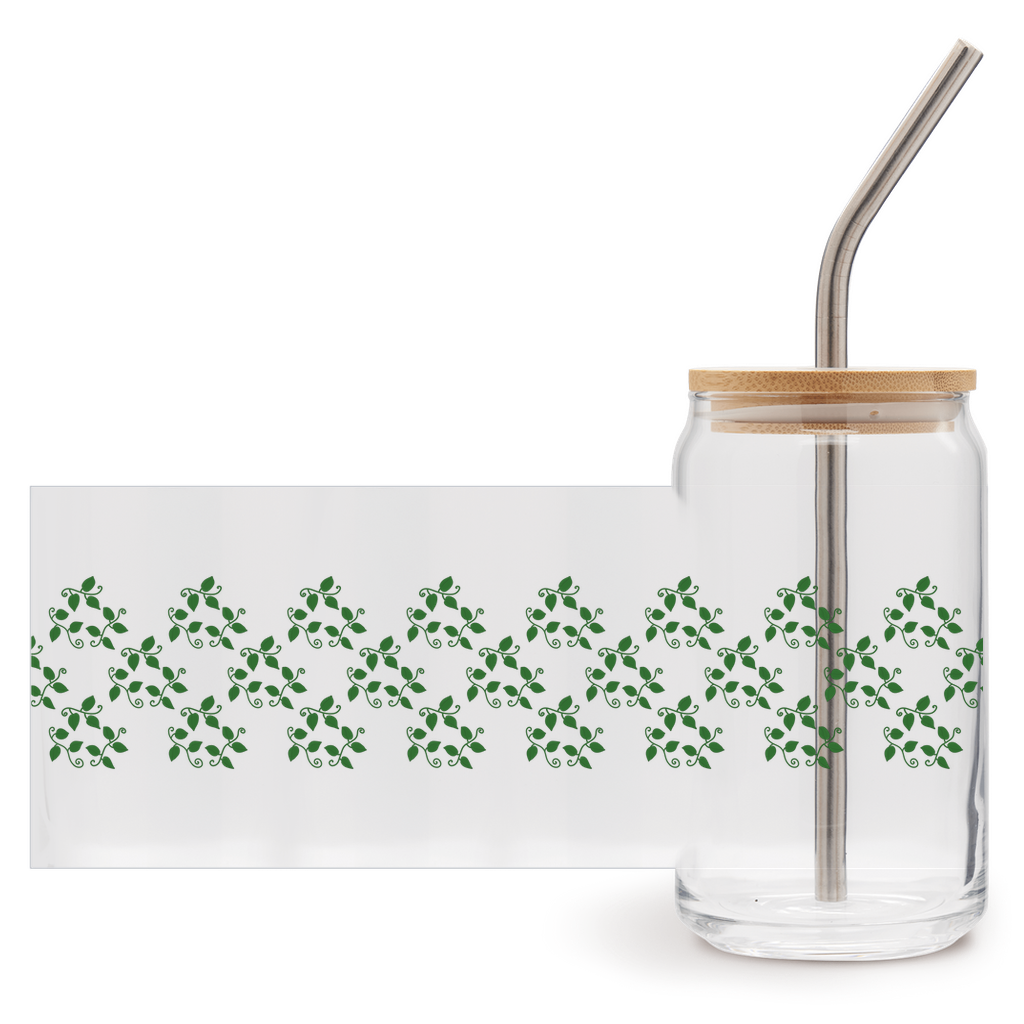Pothos Pattern Soda Can Glass – 16 oz Tumbler With Bamboo Lid And Straw - NEW