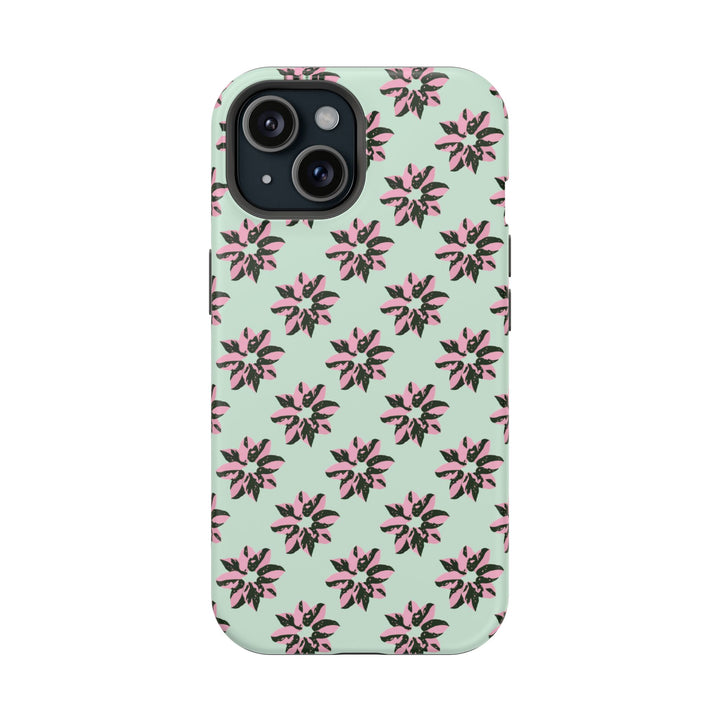 Pink Princess Philodendron Pattern Phone Case – Dual Layer Protective Cover