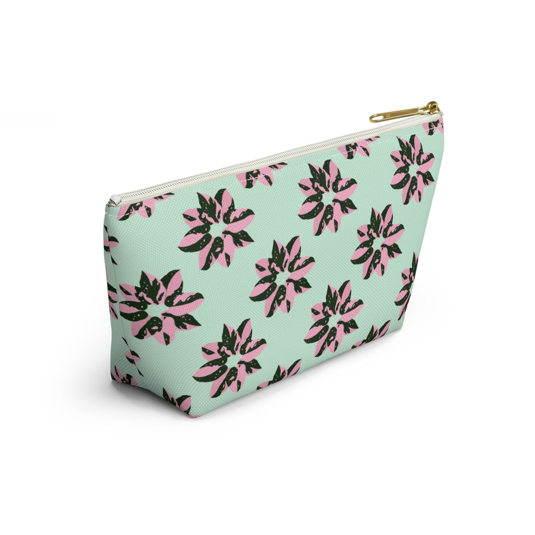 Pink Princess Philodendron Pattern Accessory Pouch – Makeup Bag With T-Bottom by Printify
