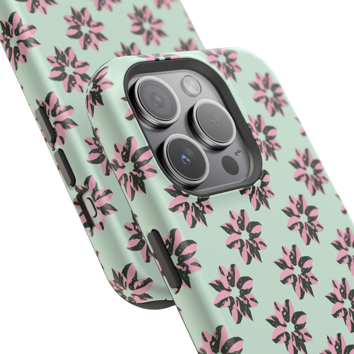Pink Princess Philodendron Pattern Phone Case – Dual Layer Protective Cover