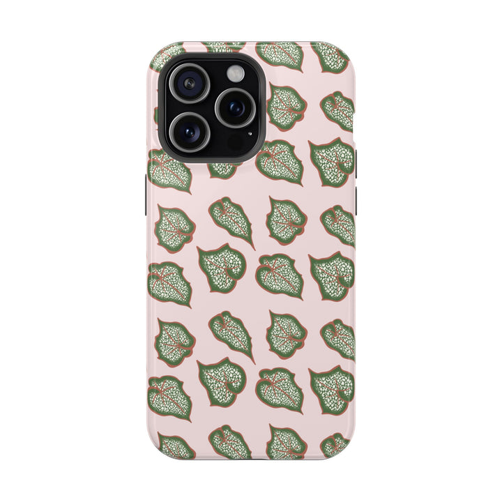 Begonia Pattern Impact Resistant Phone Case Green Botanical Protective Cover For Wireless Charging And iPhone 17 Series