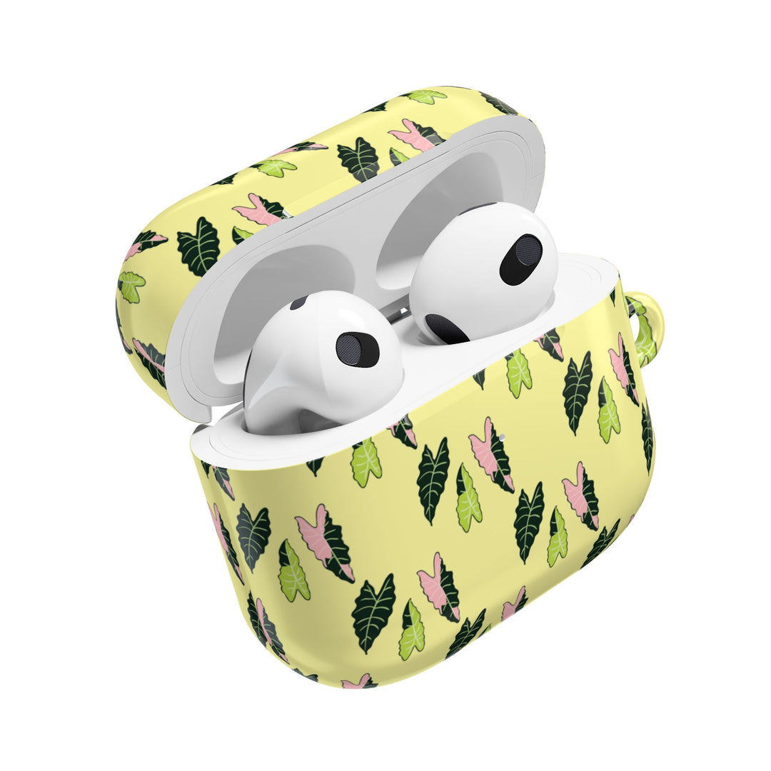 Alocasia Pattern AirPods Case Botanical Plant Themed Protective Case with Carabiner