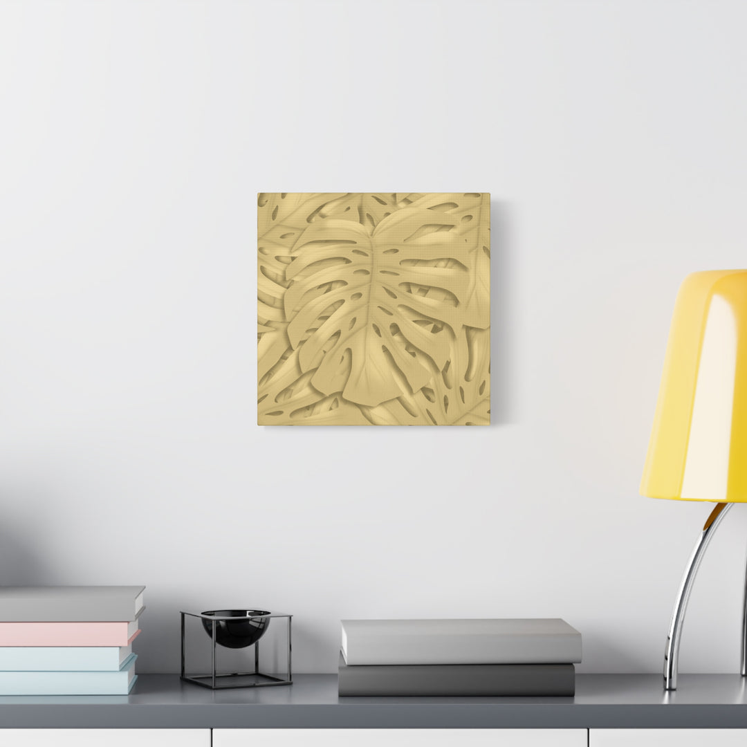 Golden Monstera Canvas Wall Art Matte Stretched 1.25 Inch Cotton Canvas Botanical Print For Living Rooms