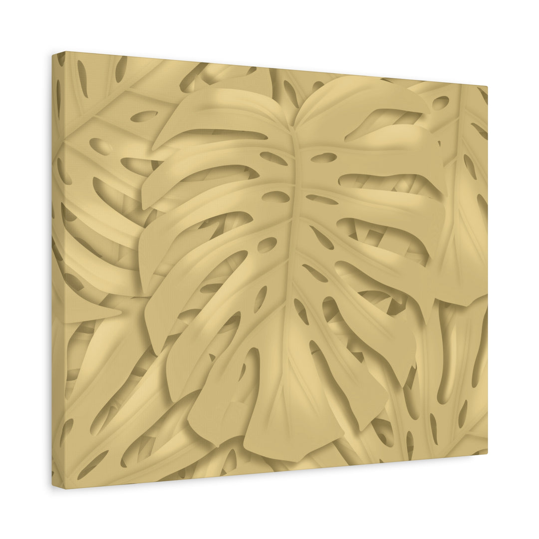Golden Monstera Canvas Wall Art Matte Stretched 1.25 Inch Cotton Canvas Botanical Print For Living Rooms