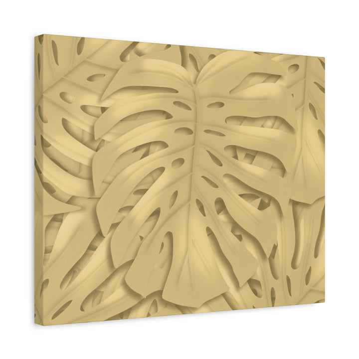 Golden Monstera Canvas Wall Art Matte Stretched 1.25 Inch Cotton Canvas Botanical Print For Living Rooms