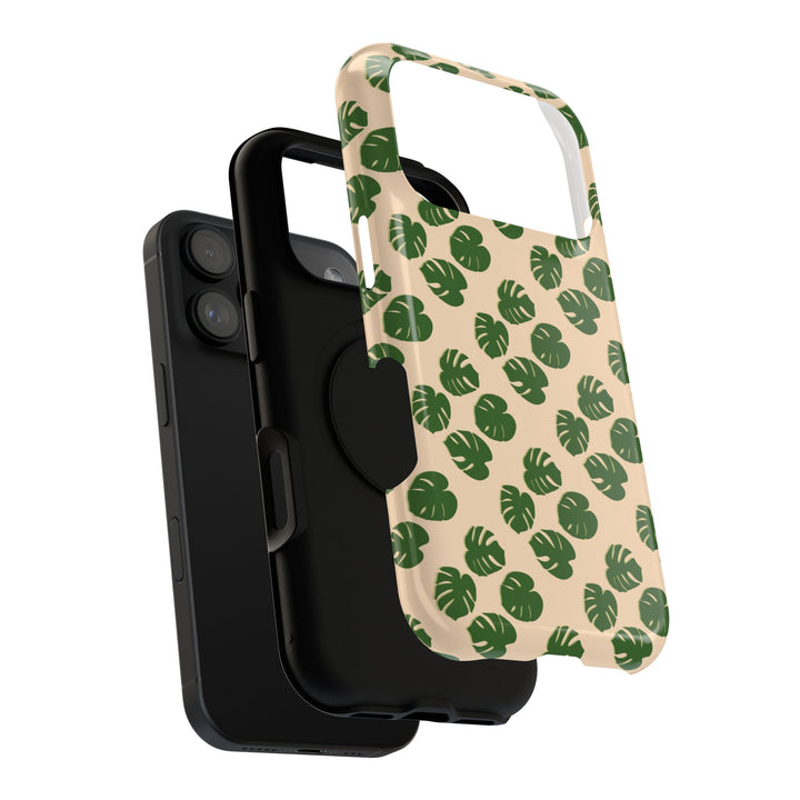Monstera Pattern Impact-Resistant Phone Case Green Botanical Protective Cover Dual Layer Slim Design