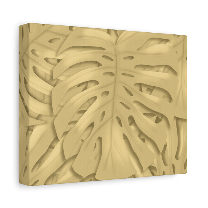 Golden Monstera Canvas Wall Art Matte Stretched 1.25 Inch Cotton Canvas Botanical Print For Living Rooms