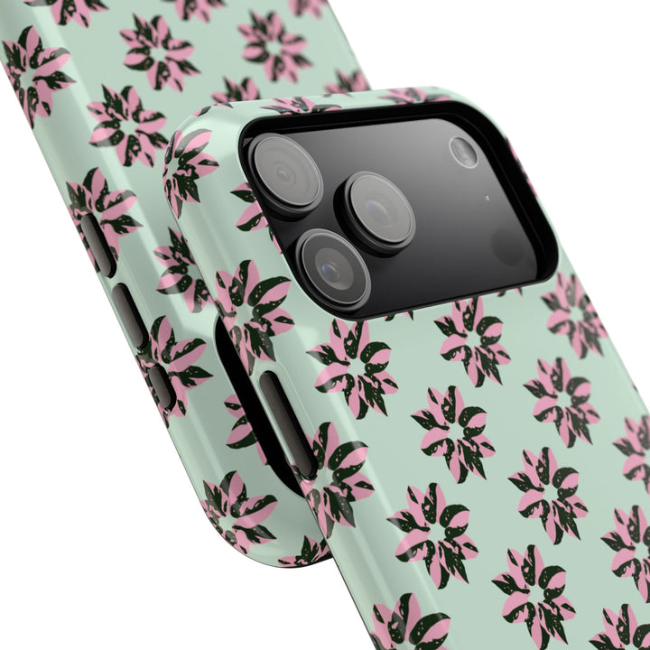 Pink Princess Philodendron Pattern Phone Case – Dual Layer Protective Cover