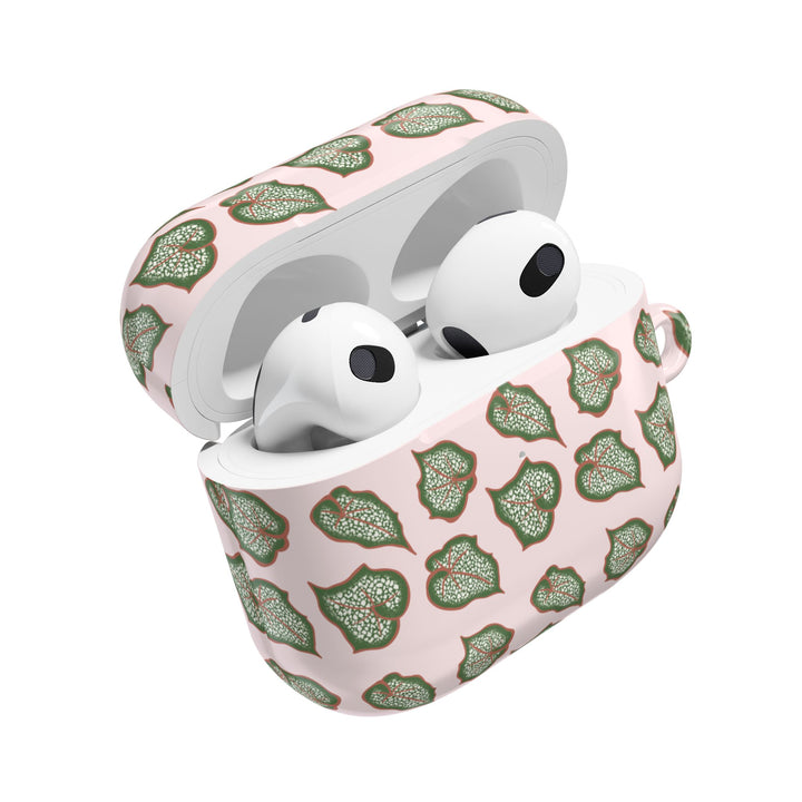 Begonia Pattern AirPod Case With Glossy Plant Design Wireless Charging Compatible Lightweight Polycarbonate Shell
