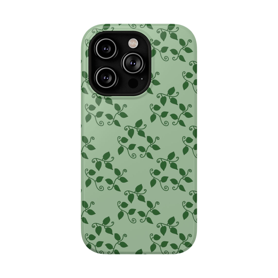 Pothos Pattern Impact Resistant Phone Case Green Botanical Protective Cover Full Wrap Print With Wireless Charging