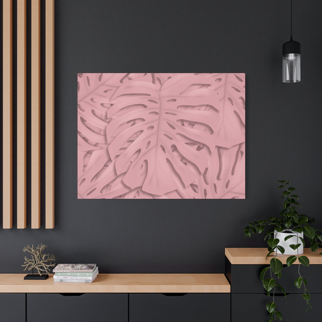 Monstera Canvas Art Soft Pink Botanical Wall Decor Matte Finish Print For Living Room