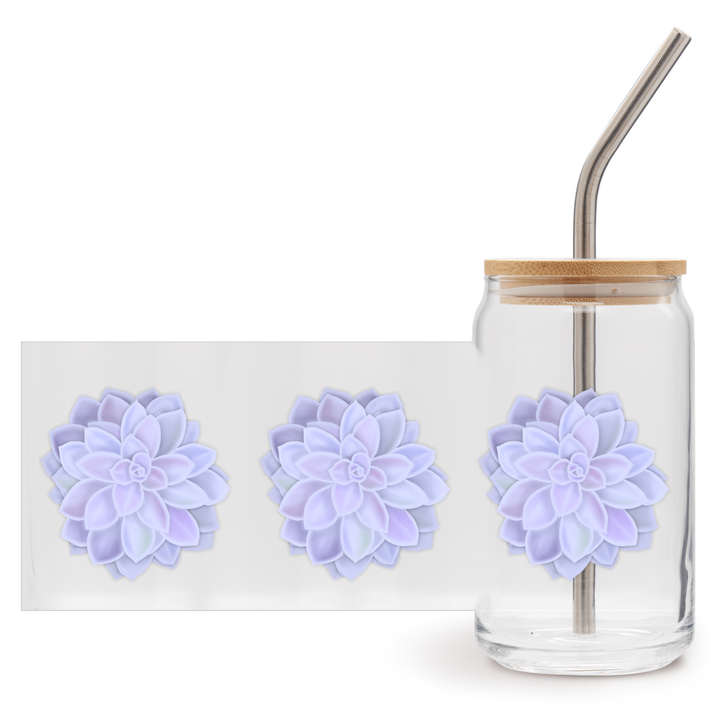 Graptopetalum Murasaki Succulent Soda Can Glass – 16 oz Tumbler With Bamboo Lid And Straw