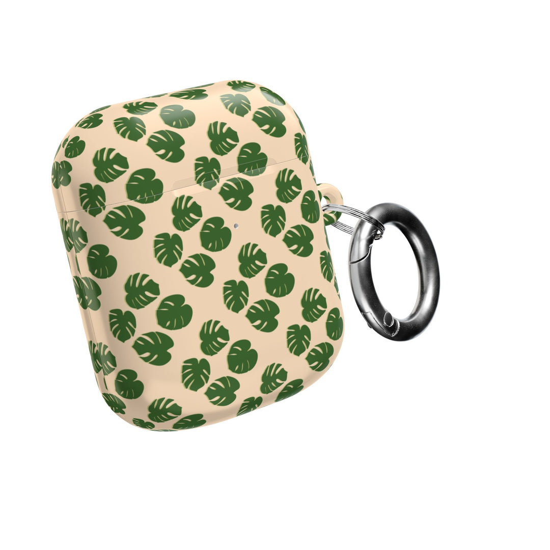 Monstera Leaf Pattern AirPod Case With Glossy Polycarbonate Shell For Wireless Charging