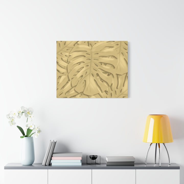 Golden Monstera Canvas Wall Art Matte Stretched 1.25 Inch Cotton Canvas Botanical Print For Living Rooms