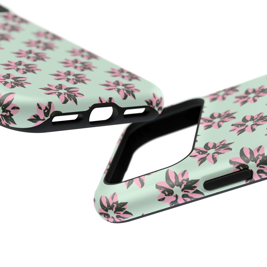 Pink Princess Philodendron Pattern Phone Case – Dual Layer Protective Cover