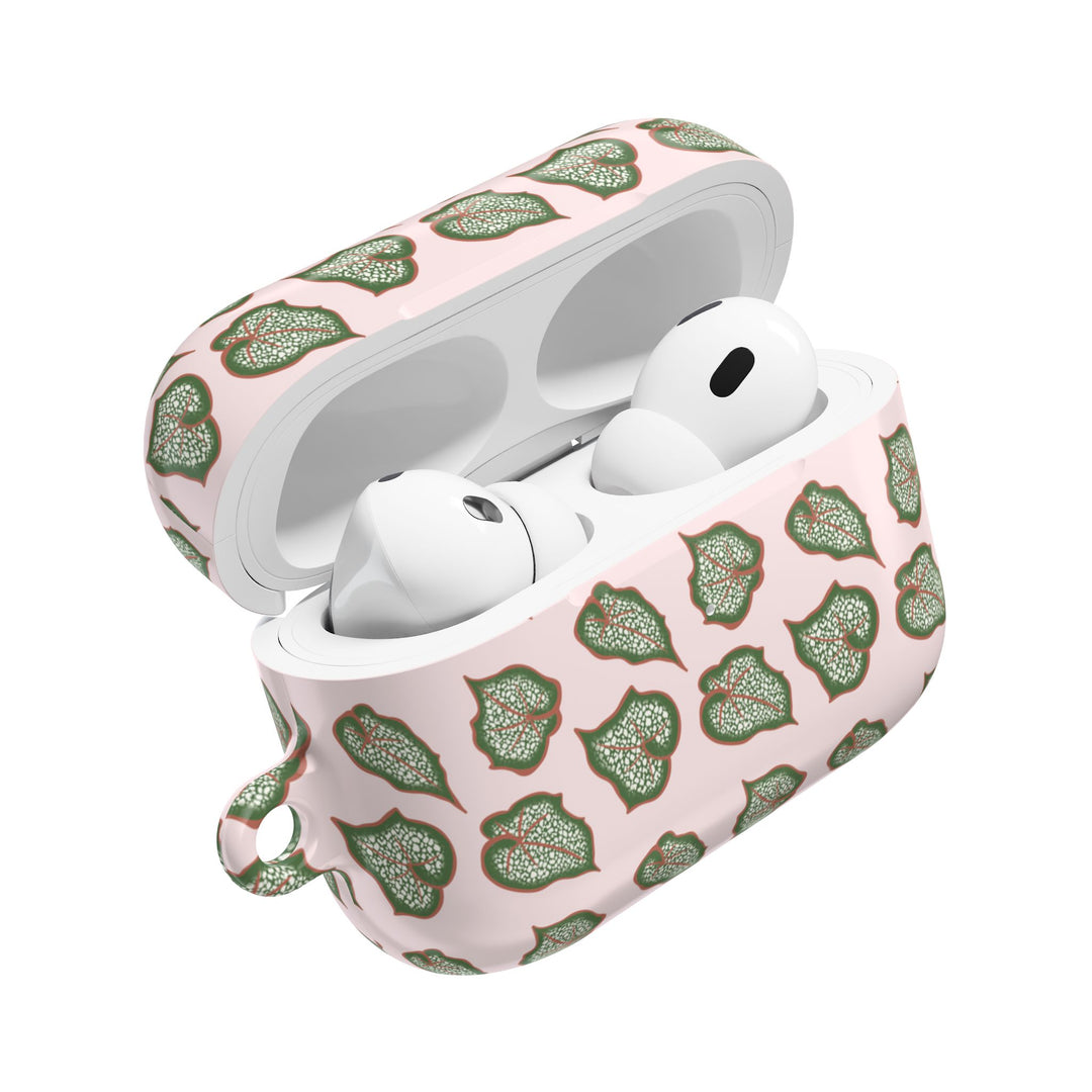 Begonia Pattern AirPod Case With Glossy Plant Design Wireless Charging Compatible Lightweight Polycarbonate Shell