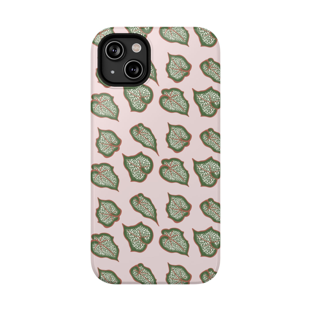 Begonia Pattern Impact Resistant Phone Case Green Botanical Protective Cover For Wireless Charging And iPhone 17 Series