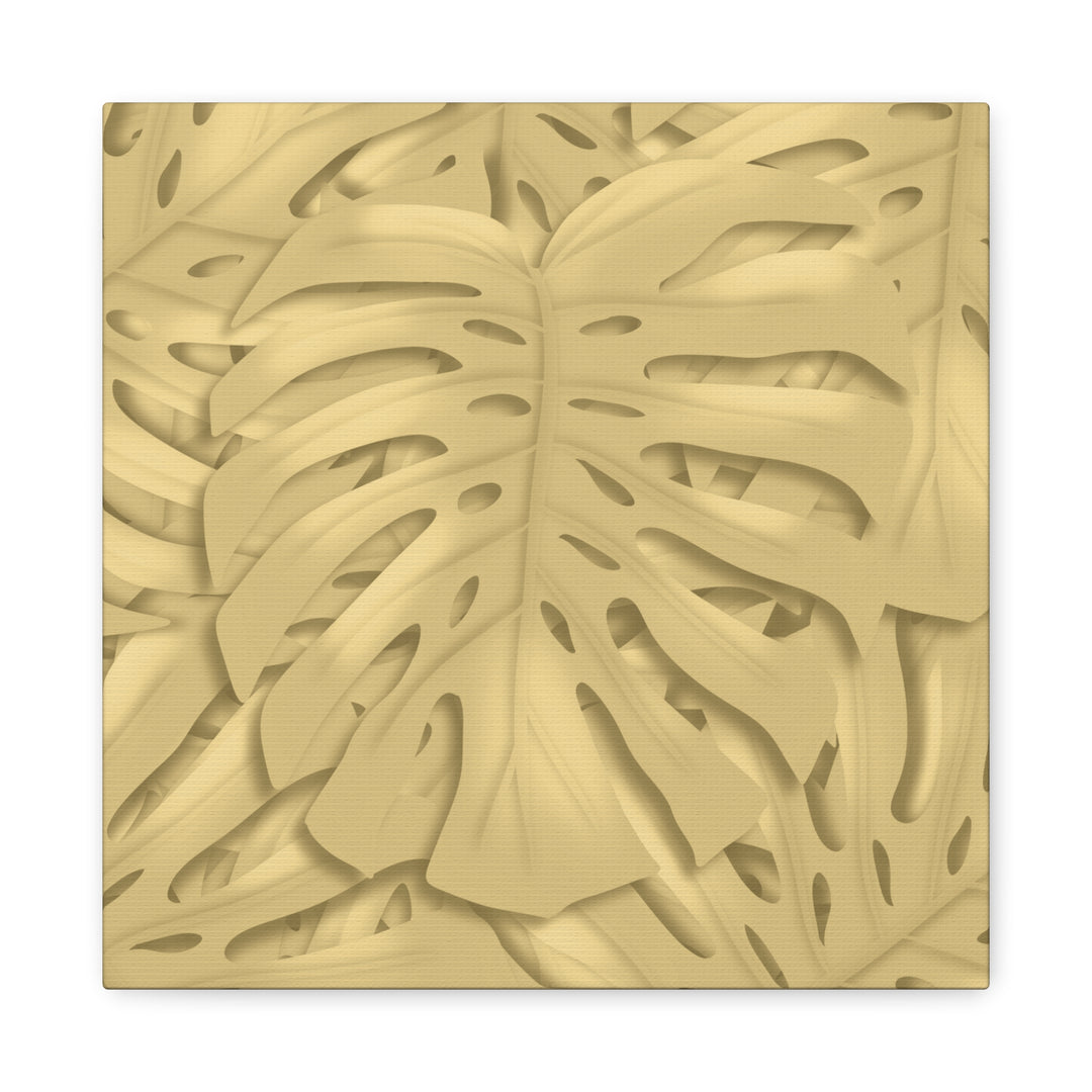 Golden Monstera Canvas Wall Art Matte Stretched 1.25 Inch Cotton Canvas Botanical Print For Living Rooms