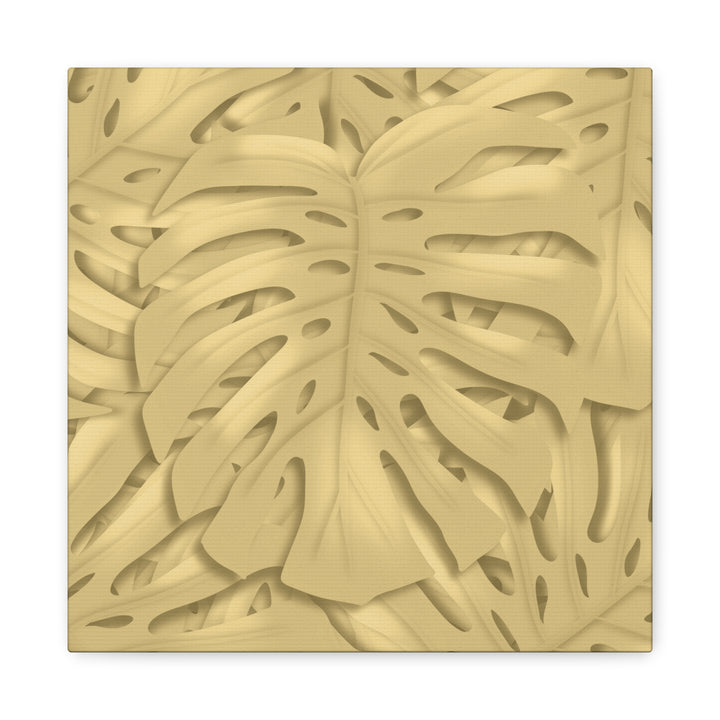 Golden Monstera Canvas Wall Art Matte Stretched 1.25 Inch Cotton Canvas Botanical Print For Living Rooms