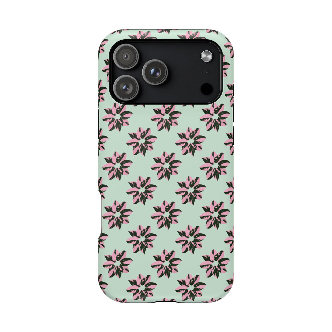 Pink Princess Philodendron Pattern Phone Case – Dual Layer Protective Cover