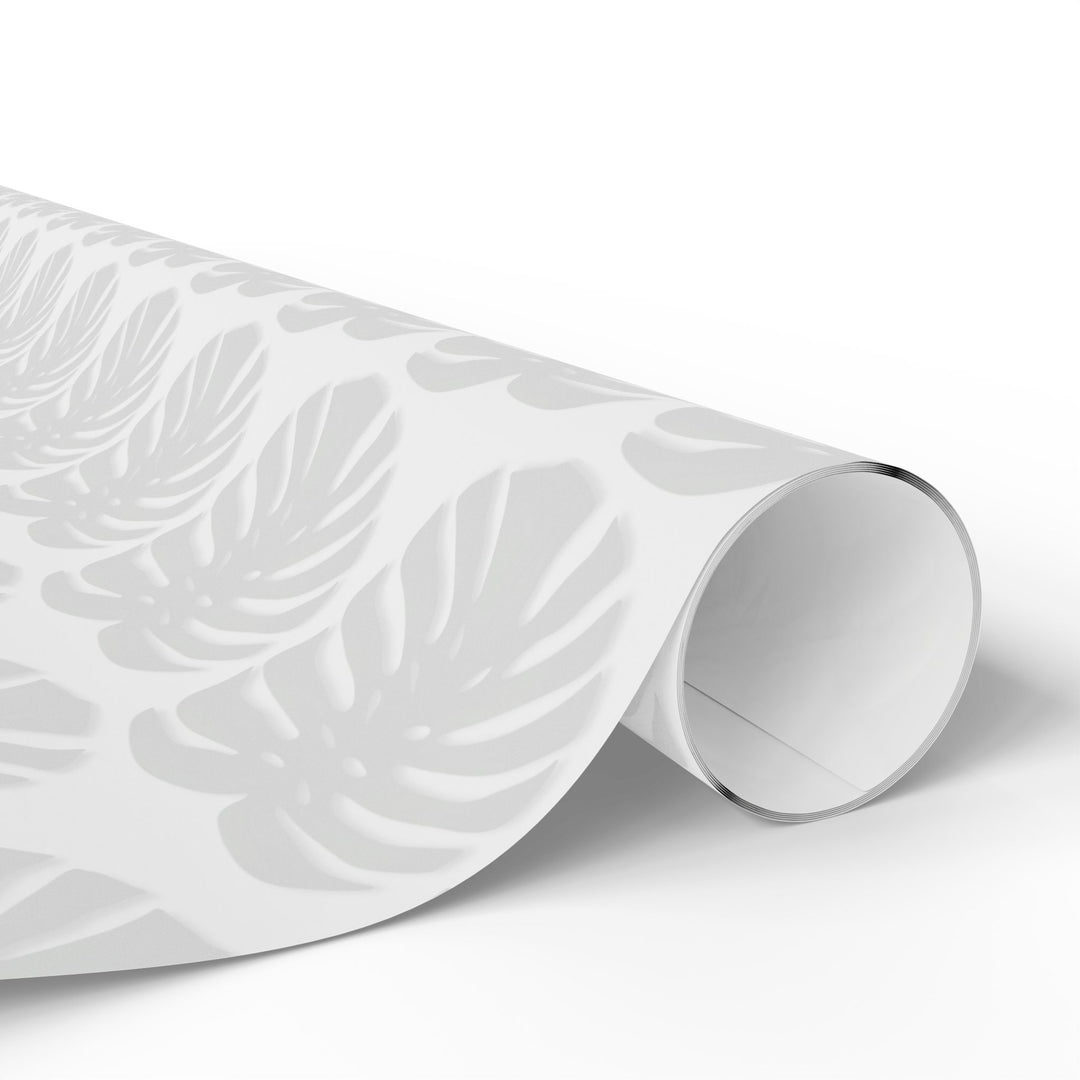Monstera Leaf Wrapping Paper Roll — Minimal Grey Tropical Gift Wrap